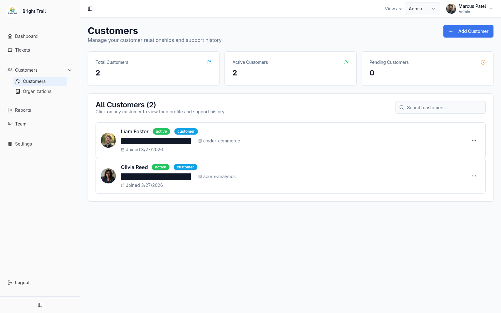 Customer list in MuninX