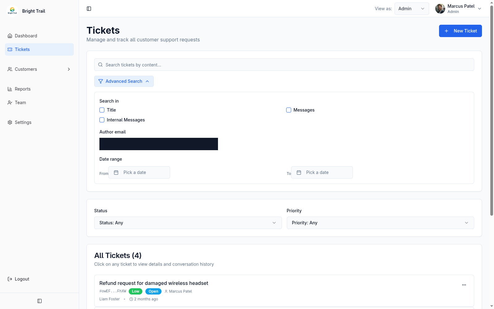 Advanced ticket search filters
