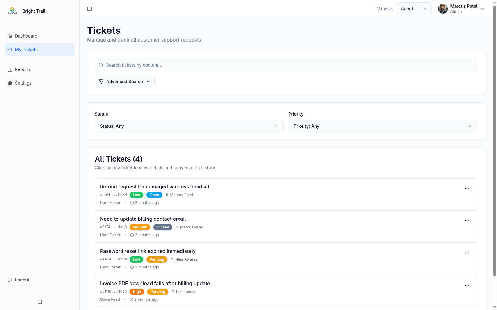 Agent ticket queue with assigned tickets